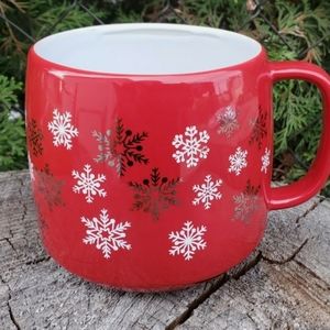 David's Tea Red Latte Mug 24oz White & Gold Snowflakes Retired